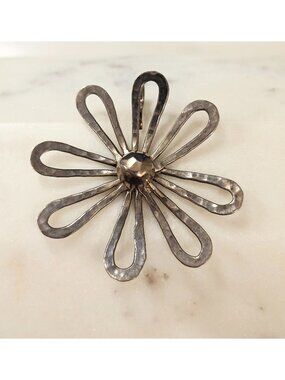 Rare Vintage Amparo Mexico Sterling Silver Large Flower Hammered Pendant